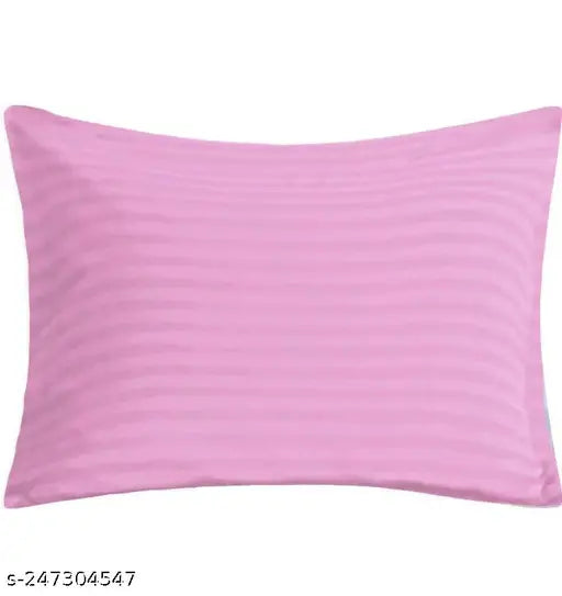 Pink glace cotton striped elastic double bedsheet with two pillow covers, ideal for summer adult use