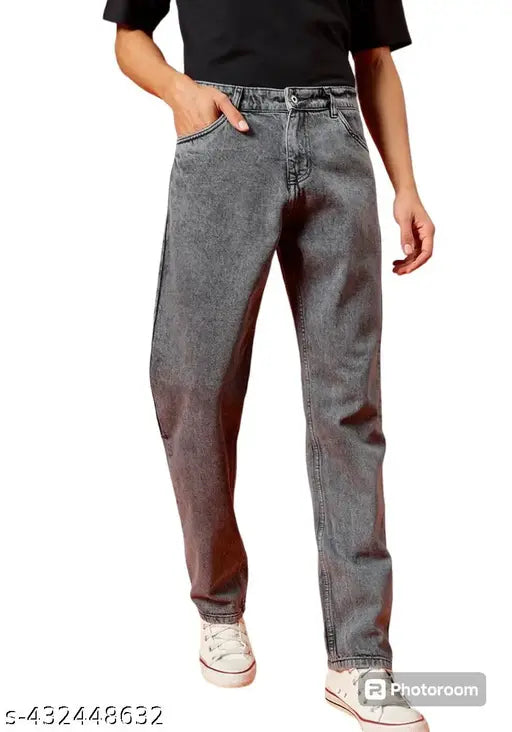 Gray denim men's regular baggy jeans