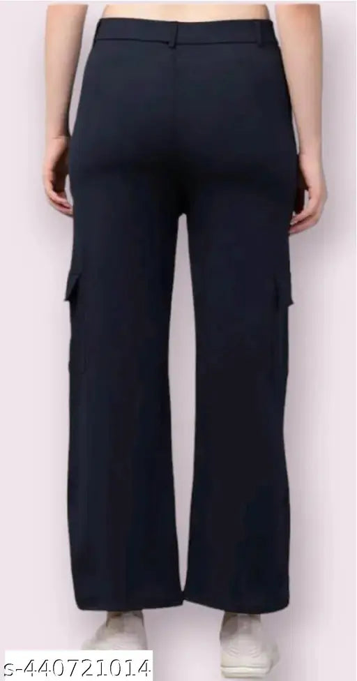 Premium cotton, relaxed-fit women's cargo pants with four pockets, solid color, size options: 26, 28, 30, 32