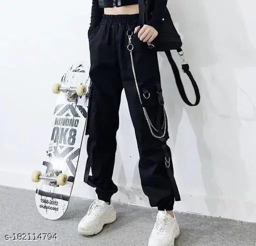 Cotton cargo pants for women and girls, solid net, size options available from 26-34 inches (waist/hip/length)