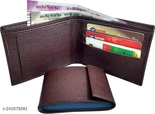 High-quality classic PU leather wallet for men (5 compartments), solid design in free size (11cm x 9cm), ideal for daily essentials storage