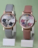 Pink and gray analog watches with flower patterns for women's casual and party wear