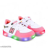 White sneakers with glowing led lights on soles, waterproof, lightweight, easy to wear shoes for kids, boys and girls