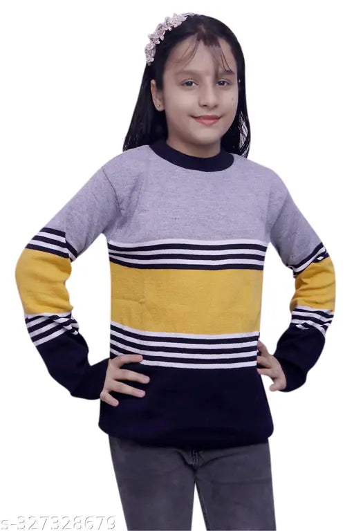 Litton yellow woolen sweater, long-sleeved colorblocked design for kids (India)