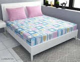 White glace cotton, premium king size, elastic fitted bedsheet with 2 floral pillow covers, ideal for summer