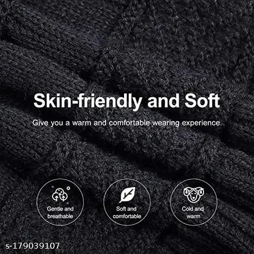 Woolen family winter caps with neck warmers (3 pack), ultra soft unisex woolen beanies plus muffler scarves - perfect for fall & winter