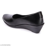 A black pair of synthetic leather block-heeled shoes with a bellied design, suitable for office formal wear or stylish casual attire