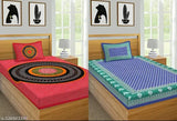 Jaipuri cotton single bed sheet combo pack - red & blue, 2 pillow covers
