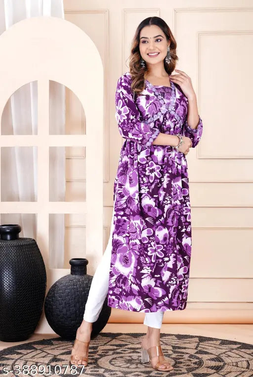Purple floral patterned women's kurta