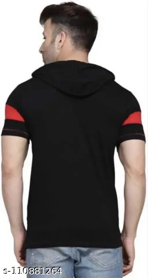 Black cotton blend hoodie for men by kainchee factory, solid design in size [size]