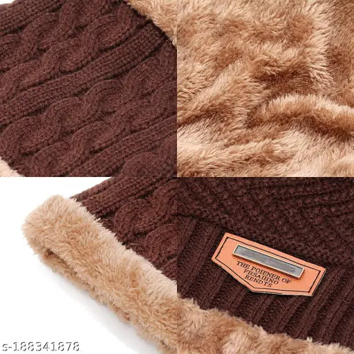 Black Arcylic 3-IN-1 Beanie Cap, Scarf & Touchscreen Gloves Set - Ultra Warm Winter Accessory for Men & Women