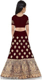 Kids embroidered taffeta silk lehenga choli DOLL I, short sleeves, net dupatta. Handcrafted Indian traditional kid's outfit for dressing up play