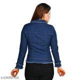 Solid denim women's jacket, rough texture, long sleeves, Morvi collection, perfect for daily wear