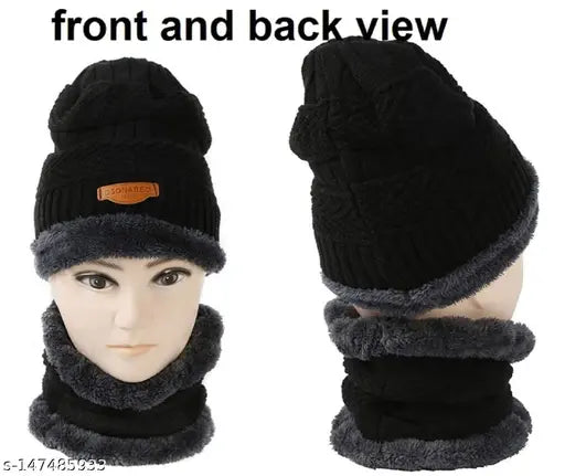 Womens winter knitted beanie hat with faux fur pom, warm skull cap in pack of 1