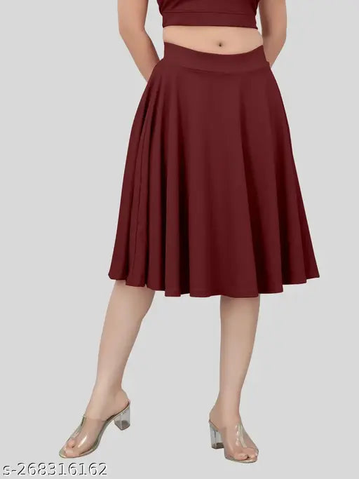 Women's solid lyocell knee-length skirt, available in sizes S to XXL. Made in India