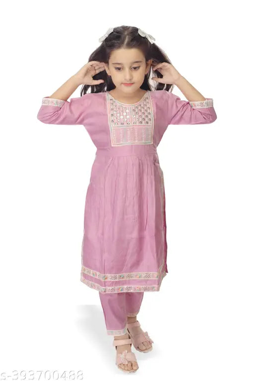 Rayon A-line palazzo naira seat, embellished three-quarter sleeve ethnic wear for girls. Indian traditional fashion, size 2-3 years, 22 inches long