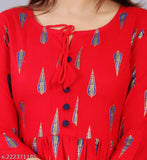Red embroidered Anarkali kameez with button closure