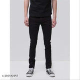 RusticBlooms men's fit stylish mid rise black jeans, solid polycotton, black denim on hanger