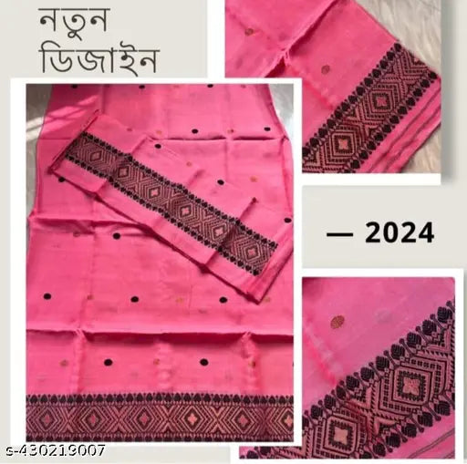 Assamese Traditional Wear - Cotton Mekhela Sador with PolyPat MixPat fabric, free size, length 2.75m Chadar and 1.75m Mekhla, separate blouse piece included