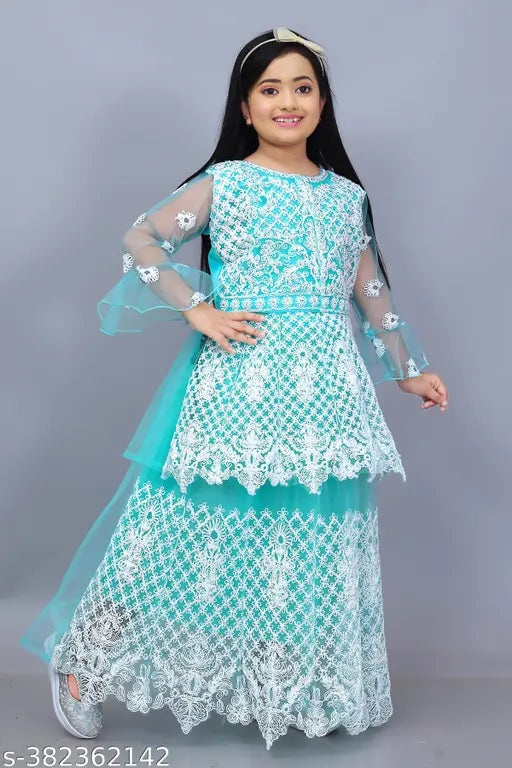 Embroidered net lehenga for girls festive wear, perfect for Indian weddings or special events (India)