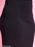 Plus size black pencil skirt, solid net polycotton, calf length with stretchable waistband for formal wear - sizes 34, 36, 38, 40, 42, 44 (India origin)