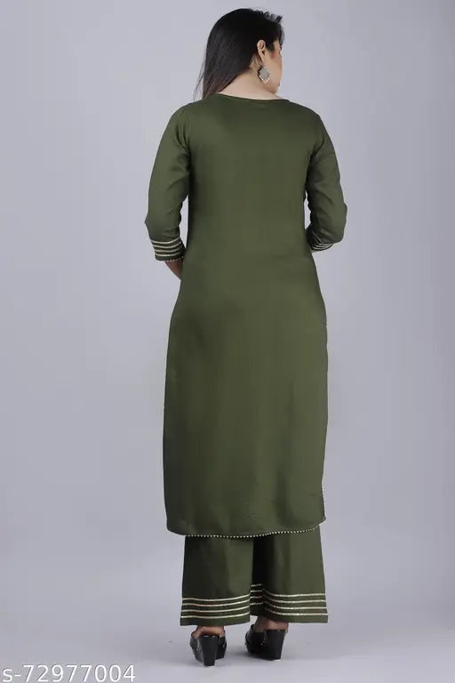Rayon MAUKA Women's Embellished Kurta and Palazzo Set, featuring classic gota work, available in various sizes XS-XXXL