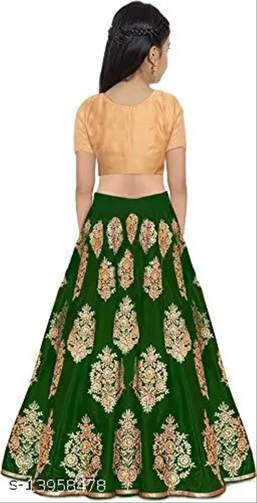 Taffeta silk kids lehenga choli set for party wear, embroidered with short sleeves, 8-9 years size
