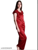Purple wine maroon satin nightwear set (pack of 3) - comfortable and chic women's sleepwear by Dream Night Brand