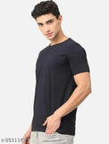 Black polyester men's t-shirt, short sleeves, solid design, size M (40in chest, 28.5in length)