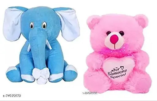 Blue elephant & pink 'someone special' soft toy combo (2), polycotton net teddy bears for kids play