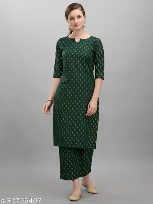Stylish cotton kurta set with palazzos, three-quarter sleeves, printed net design – Indian women's fashion