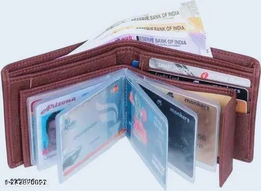Brown PU leather men's wallet with 5 compartments, perfect for daily essentials