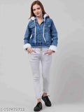 Stylish denim waistcoat for women, solid pattern, long sleeves, size S-XL (India origin)