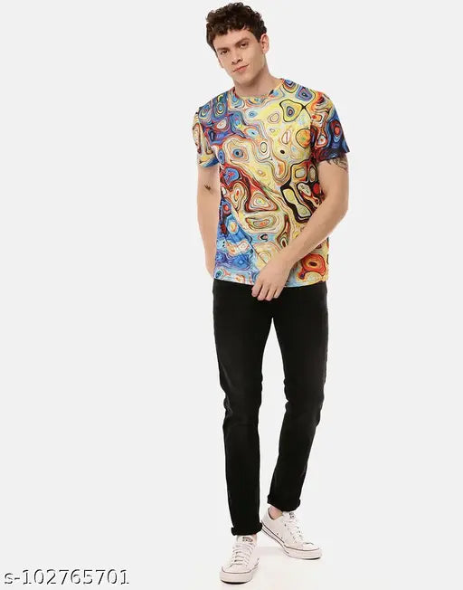 Vivid Colors Printed Men's Polyester T-shirt, short sleeves, vibrant styles available in S-XL