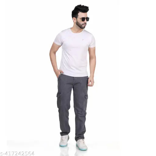 Men's grey cargo pants with six pockets