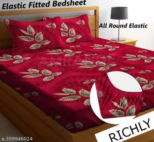 Abstract cotton Nefittedw red life super soft premium fitted double bedsheet & 2 pillow covers, lightweight & breathable for easy home wash