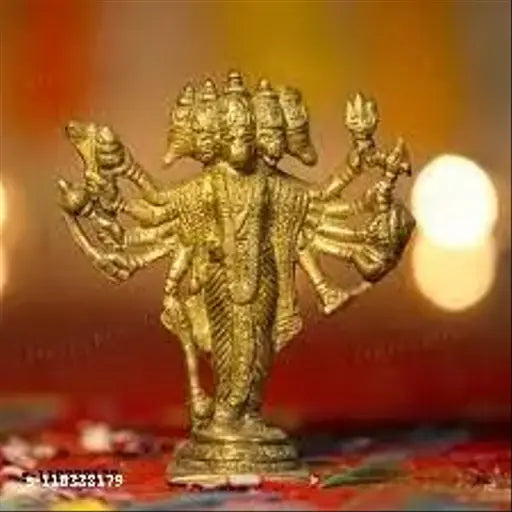 Gold-plated Panchmukhi Hanuman idol, intricate metal statuette from India