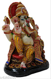 Resin multicolor Lord Ganesha Idol, 19cm x 25cm x 12cm, hand-picked stone adornments, Ashirwada Mudra, perfect gift for puja room decoration