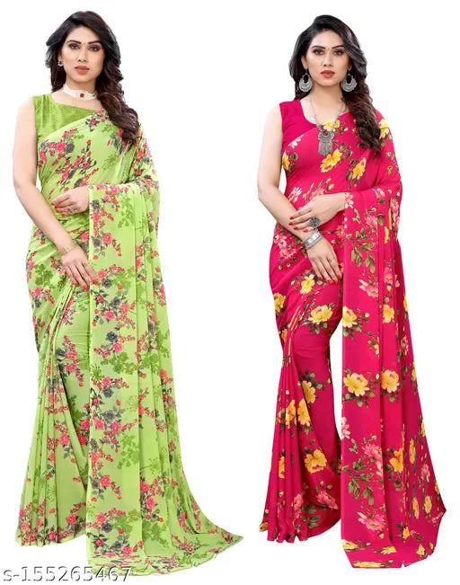 Georgette saree and blouse combo with embellishments, two-piece outfit, for women, in vibrant colors