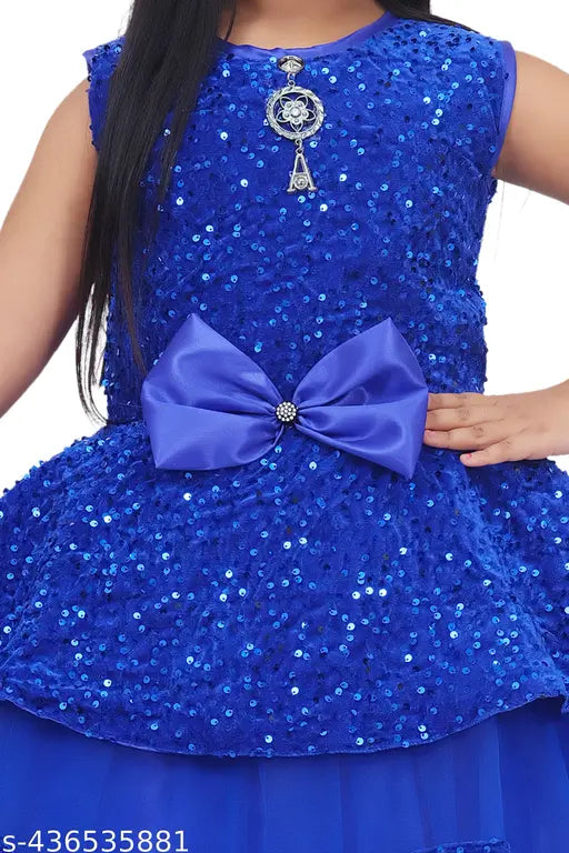 Velvet-and-net Deety Sequence kids frock for parties, outdoor events, or casual wear