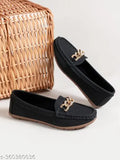Stylish synthetic loafers with upper buckle detail, PVC sole & round toe - Eluxe Paris women's footwear fashion