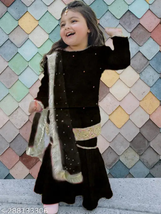 Rayon sharara kurta set with dupatta, self-design pattern for kids, India origin