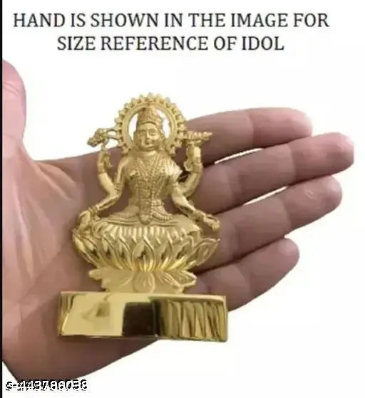 Gold-toned brass Lakshmi idol, traditional Diwali Puja decorative statue, 7cmx11cmx1cm, handcrafted in India