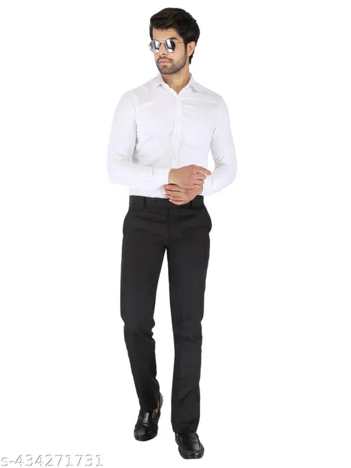 Cotton-blend slim fit formal trousers for men, solid pattern, suitable for office meetings and parties. Available in sizes 28-38 waist. Indian textile brand TRADIC