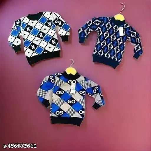 LITTLE MUFFS Morvika Semi Woolen Cotton Printed Sweatshirts for Boys and Girls Ideal for Light Winter(Pack of 3)