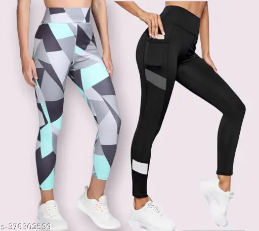 Stretchable striped Lycra jeggings for women's gym wear (pack of 2), size 28-40 inch, Indian brand A.S.jeggings