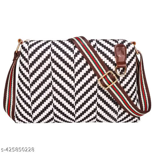 Black waterproof crossbody bag with zigzag print