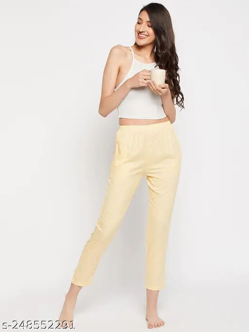 Yellow rayon cotton straight leg full length pyjamas women's fashionable sleepwear