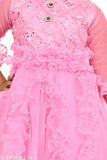Sky blue cotton net partywear frock, long sleeves, kids clothing combo for girls