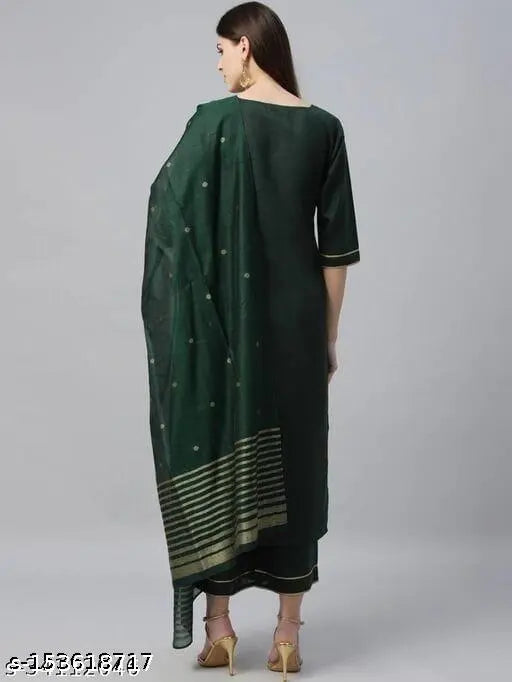 Cotton Kavya Dupatta set with pants, solid net, three-quarter sleeves, Indian traditional wear for women, S-XXXL sizes available